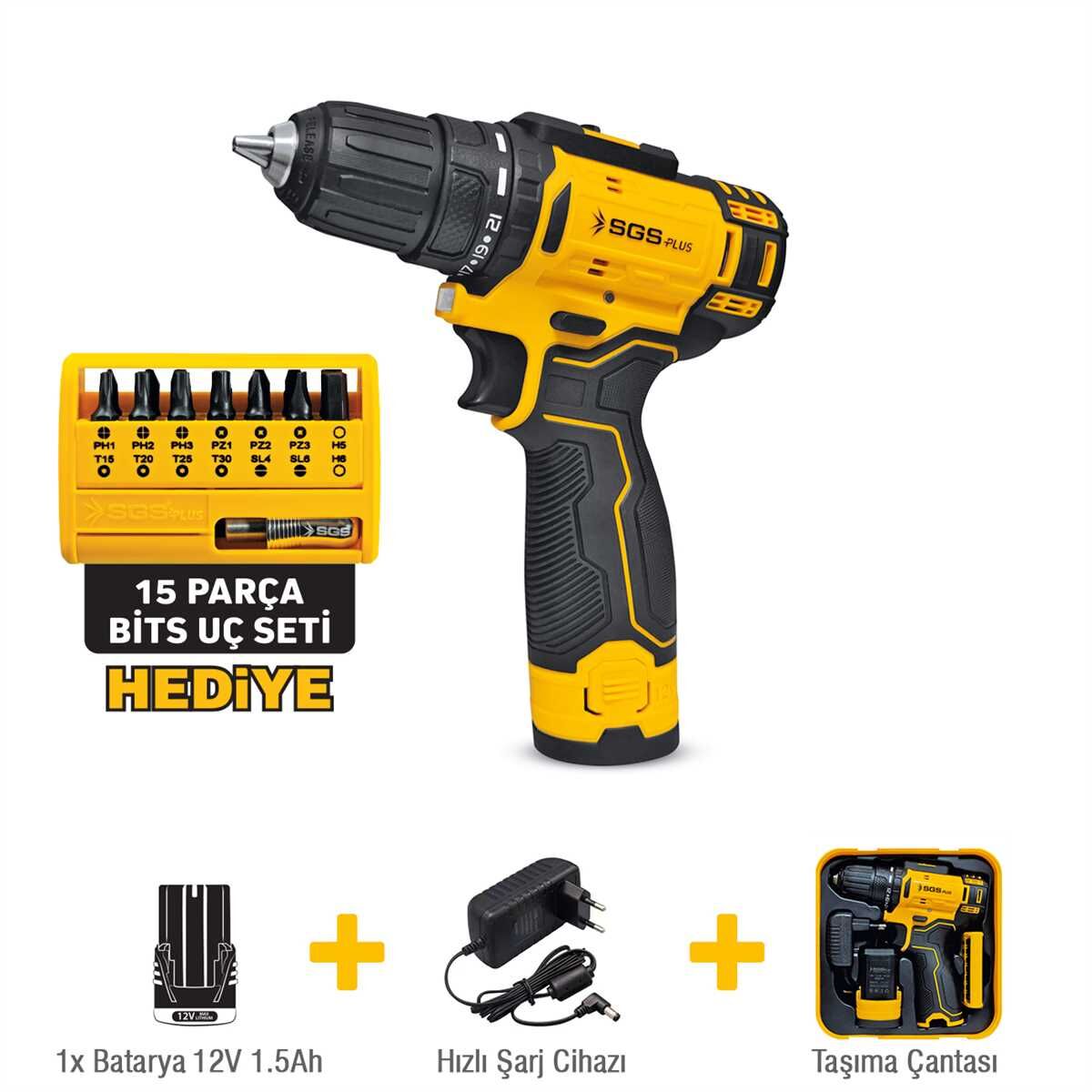 SGS AKÜLÜ VİDALAMA SETİ 12 VOLT (1*1.5 Ah) (BİTS UÇ SETİ) SGS 5147