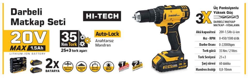 SGS AKÜLÜ VİDALAMA SETİ DARBELİ 20 VOLT 2*1.5Ah SGS 5248