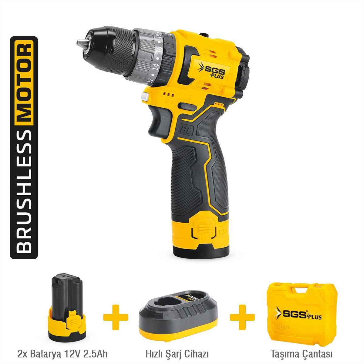 SGS AKÜLÜ DARBELİ VİDALAMA SETİ 12 VOLT (2*2.5 Ah) (KÖMÜRSÜZ MOTOR) SGS 5081