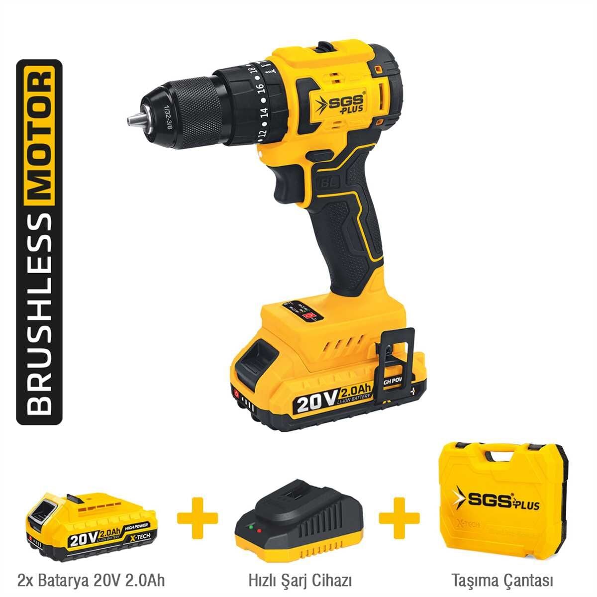 SGS AKÜLÜ DARBELİ MATKAP SETİ 20V 45Nm Tork 2*2.0Ah (KÖMÜRSÜZ MOTOR) SGS 5530