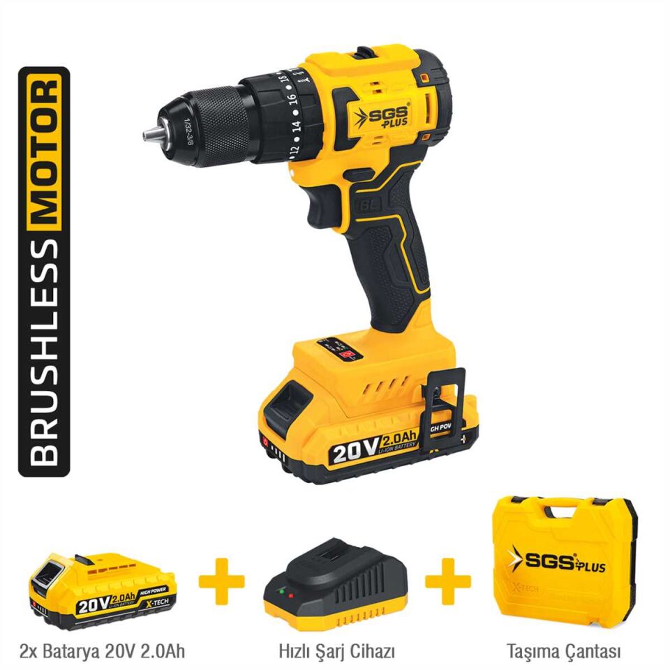 SGS AKÜLÜ DARBELİ MATKAP SETİ 20V 45Nm Tork 2*2.0Ah (KÖMÜRSÜZ MOTOR) SGS 5530
