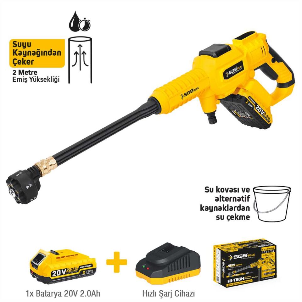 SGS AKÜLÜ BASINÇLI YIKAMA MAKİNESİ SETİ 30BAR 435PSI 1*2.0Ah SGS 5410