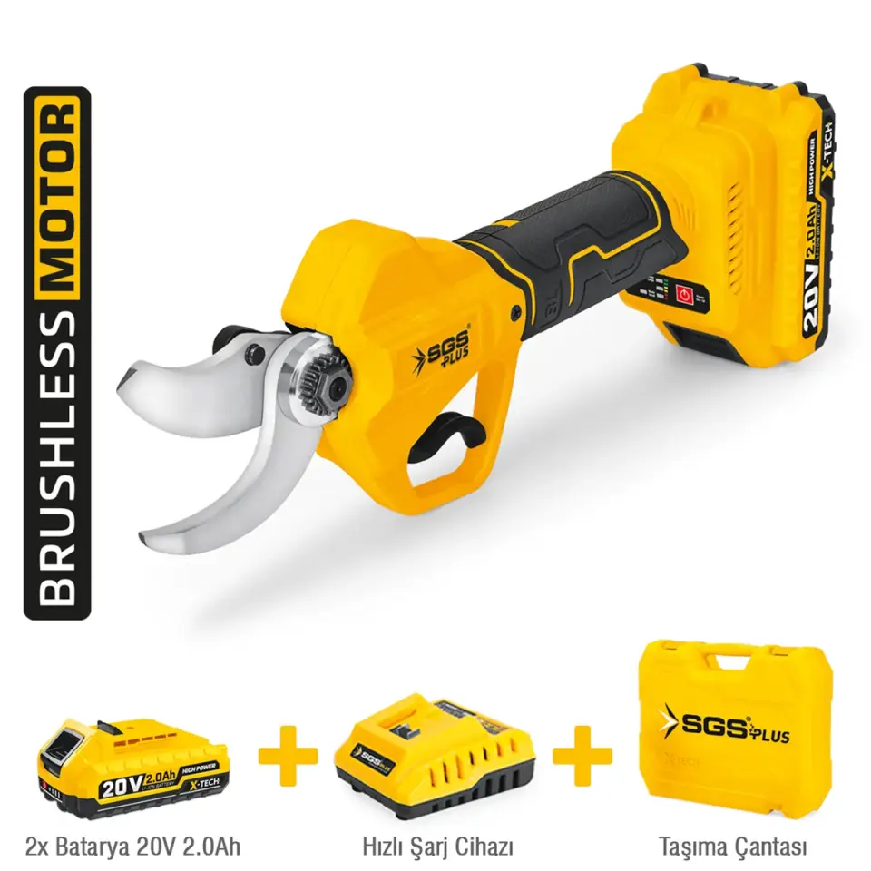 SGS AKÜLÜ BAĞ BUDAMA MAKASI 20V 2*2.0 Ah 32 mm (KÖMÜRSÜZ MOTOR) SGS 5558