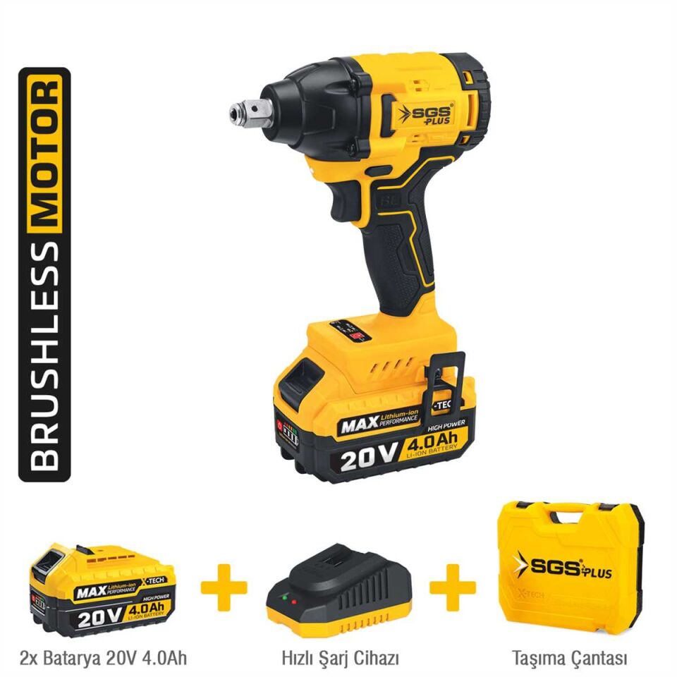 SGS DARBELİ SOMUN SIKMA SETİ 330 Nm Tork 20V 1/2” 2*4.0Ah (KÖMÜRSÜZ MOTOR) SGS 5502