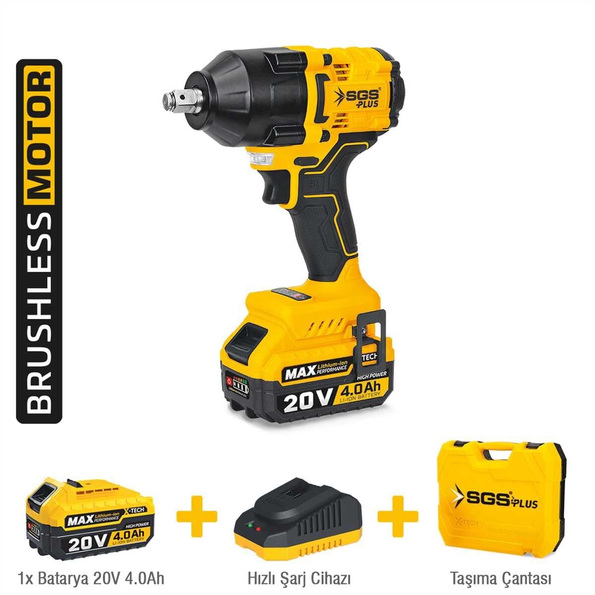 SGS DARBELİ SOMUN SIKMA SETİ 650 Nm Tork 1/2” 1*4.0 Ah (KÖMÜRSÜZ MOTOR) SGS 5503