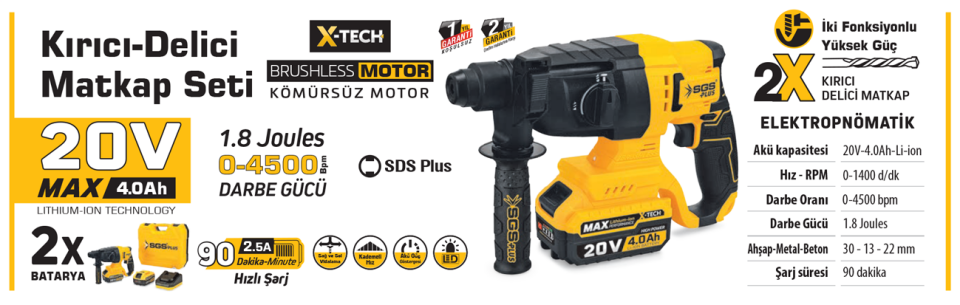 SGS AKÜLÜ ELEKTRO PNÖMATİK DELİCİ SETİ 20V 2*4.0Ah (KÖMÜRSÜZ MOTOR) SGS 5520