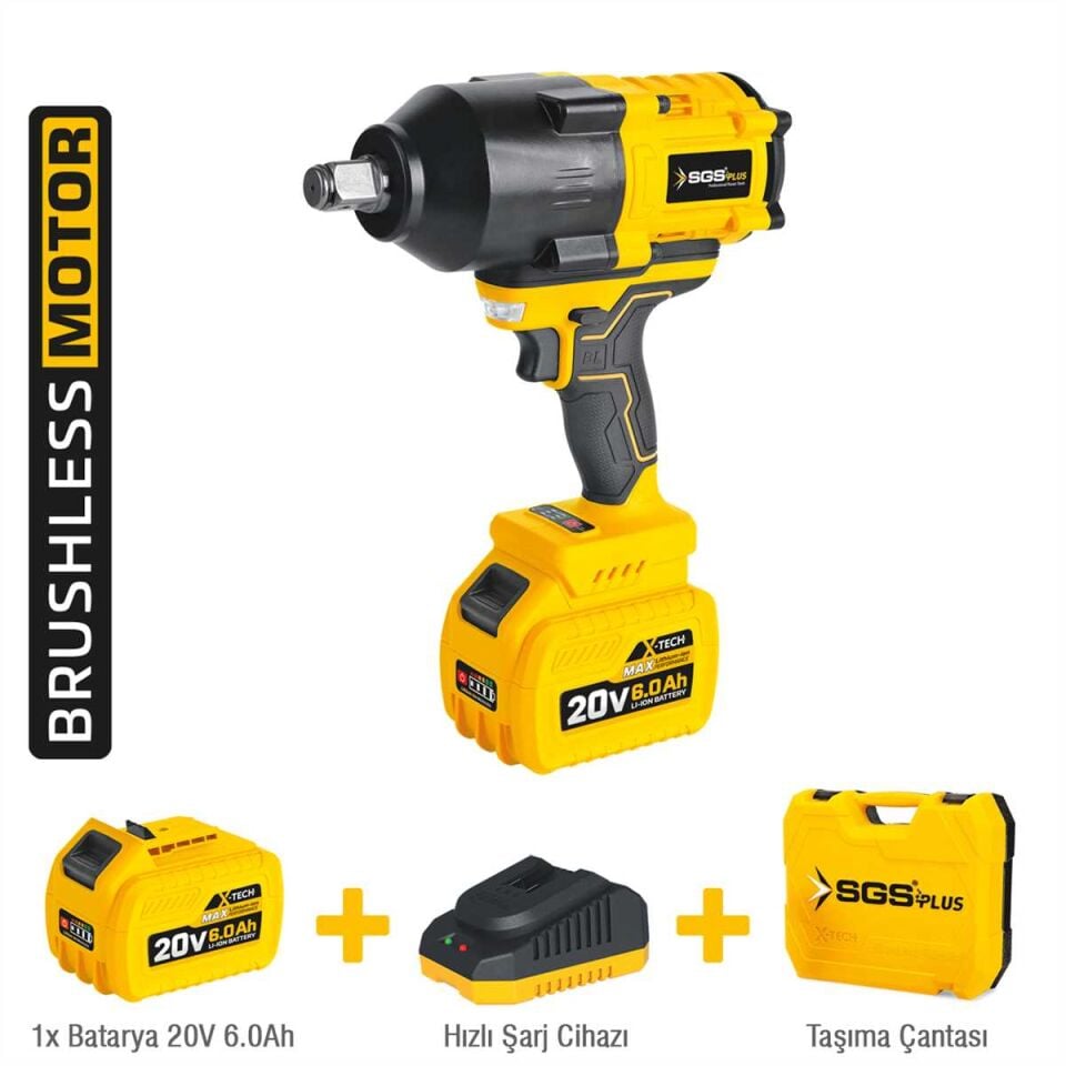 SGS DARBELİ SOMUN SIKMA SETİ 1200 Nm Tork 3/4” 1*6.0 Ah (KÖMÜRSÜZ MOTOR) SGS 5404