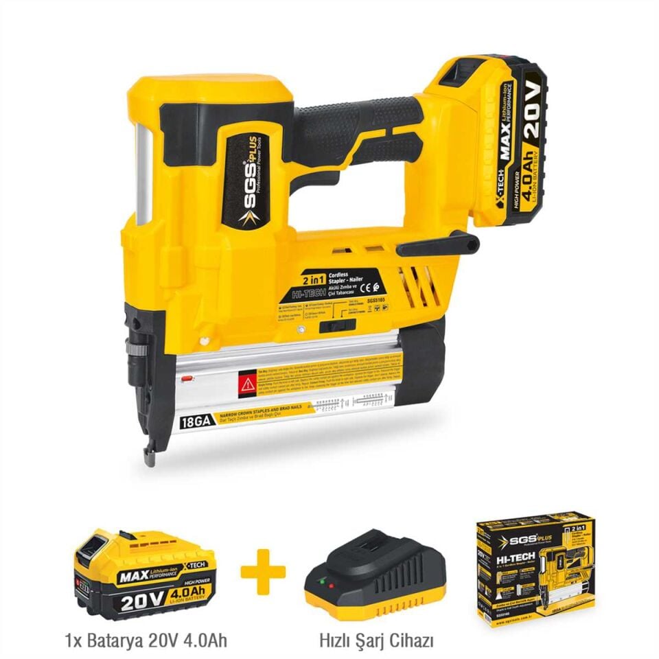 SGS AKÜLÜ ZIMBA VE ÇİVİ TABANCASI SETİ 20V 1*4.0 Ah SGS 5165