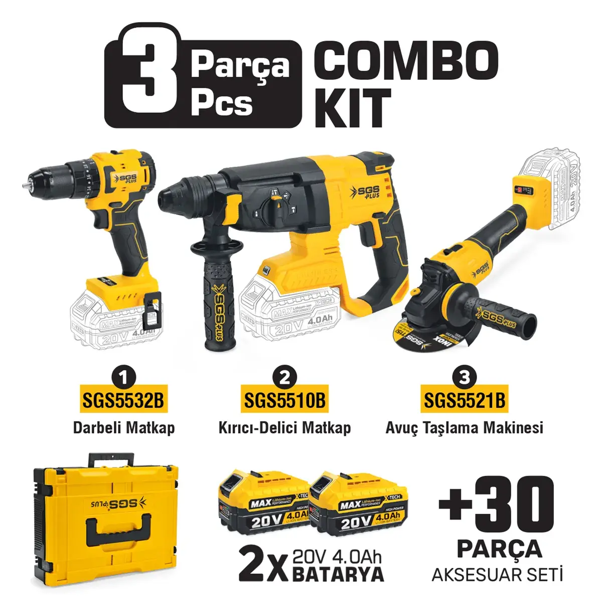 SGS COMBO SET 3 PARÇA (Darbeli Matkap/Kırıcı-Delici Matkap/Avuç Taslama Makinesi) SGS 5450