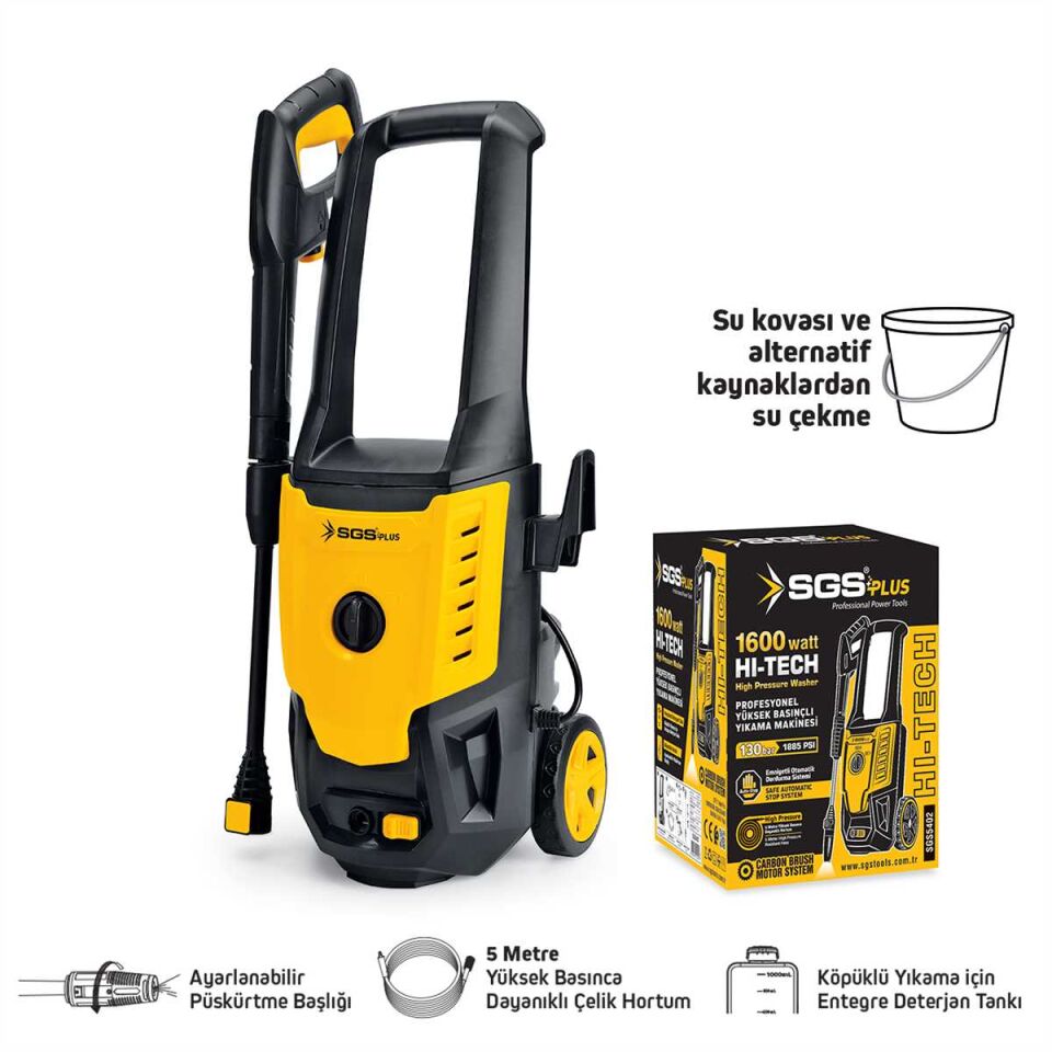 SGS YÜKSEK BASINÇLI YIKAMA MAKİNASI 1600 WATT 130 BAR SGS 5402
