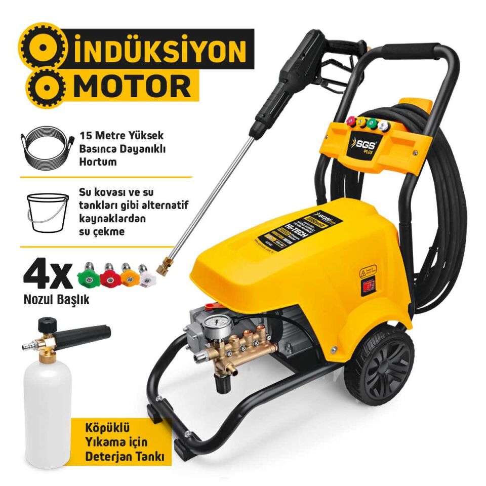 SGS ENDÜSTRİYEL YÜKSEK BASINÇLI YIKAMA MAKİNASI 2200 WATT 130 BAR İNDÜKSİYON MOTOR SGS 5403