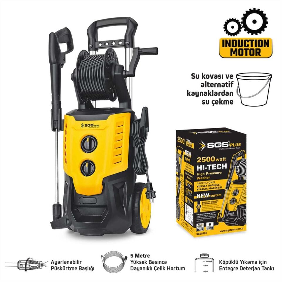 SGS YÜKSEK BASINÇLI YIKAMA MAKİNASI 2500 WATT 170 BAR İNDÜKSİYON MOTOR SGS 5401