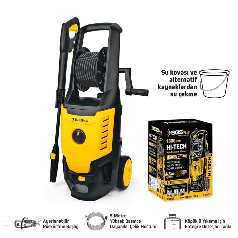SGS YÜKSEK BASINÇLI YIKAMA MAKİNASI 1800 WATT 150 BAR SGS 5400