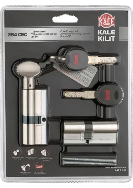 Kale 264 CEC Tüpten Şifreli Yüksek Güvenlikli Silindir 2'li Set 68 MM
