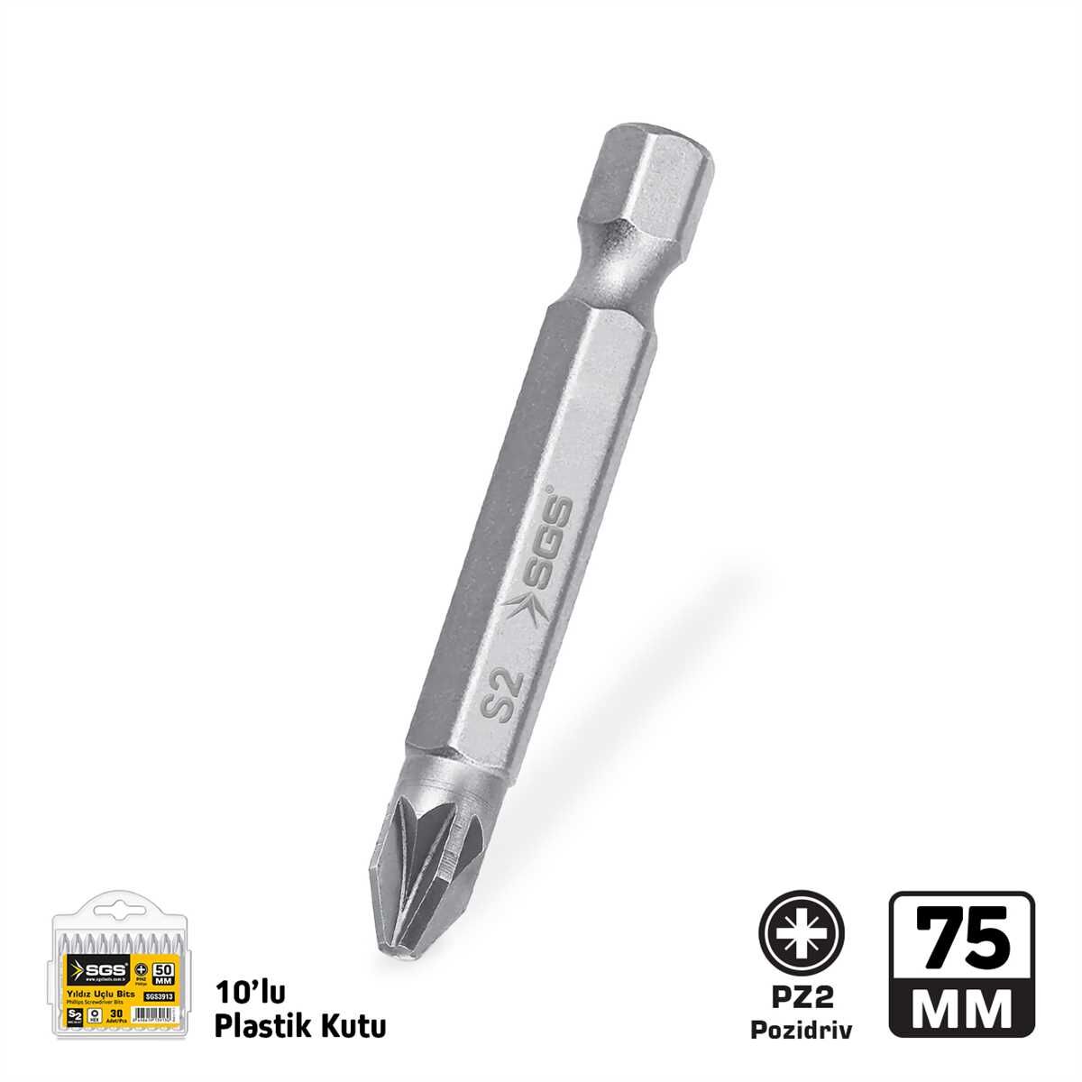 SGS POZİDRİV BİTS PZ2 75 MM 10 ADET SGS 3944