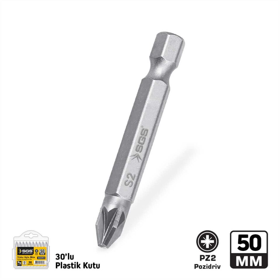 SGS POZİDRİV BİTS PZ2 50 MM 30 ADET SGS 3943