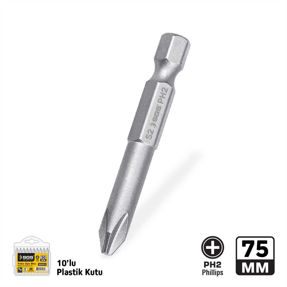 SGS YILDIZ BİTS PH2 75 MM 10 ADET SGS 3971