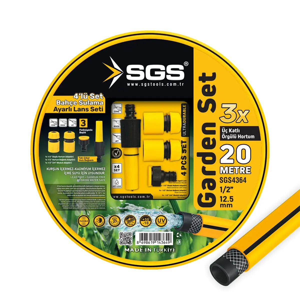 SGS 1/2 GARDENFLEX HORTUM 20 MT 4 PCS LANS SETLİ SGS 4364