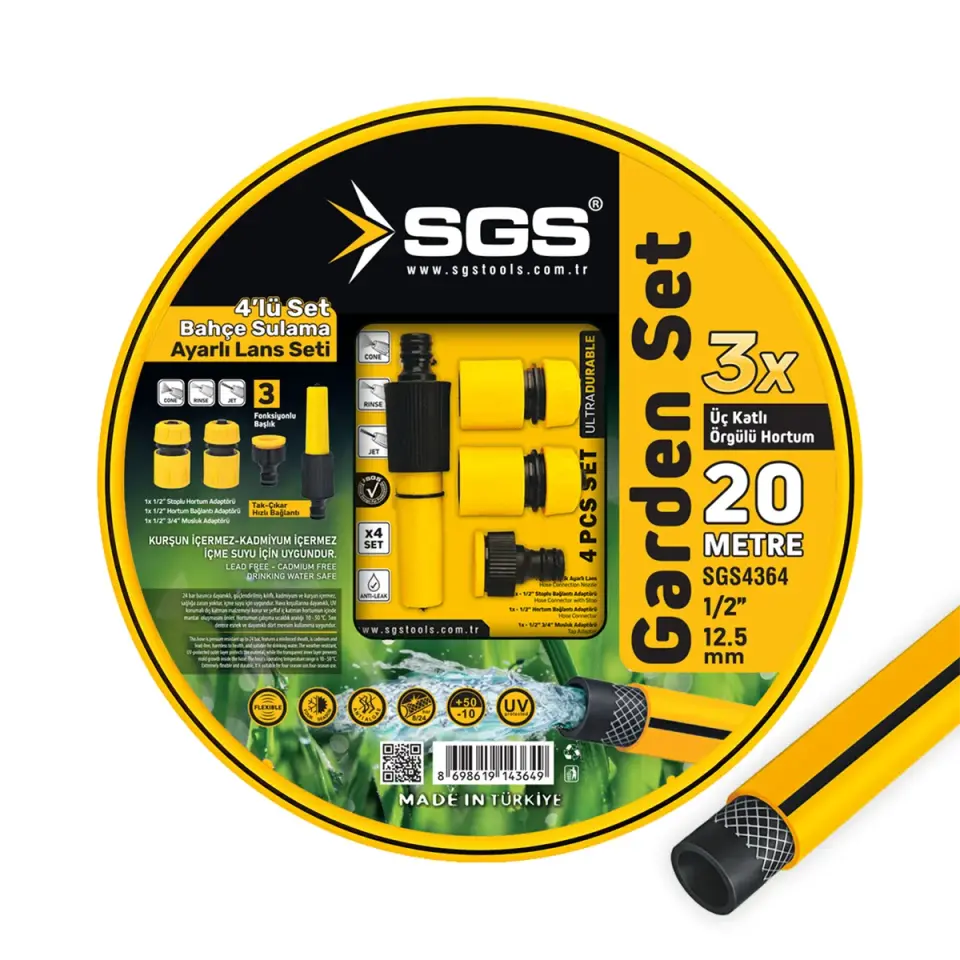 SGS 1/2 GARDENFLEX HORTUM 20 MT 4 PCS LANS SETLİ SGS 4364