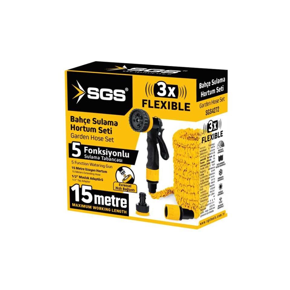 SGS 7 FONKSİYONLU BAHÇE SULAMA HORTUM SETİ (5-15 Metre) SGS 4272