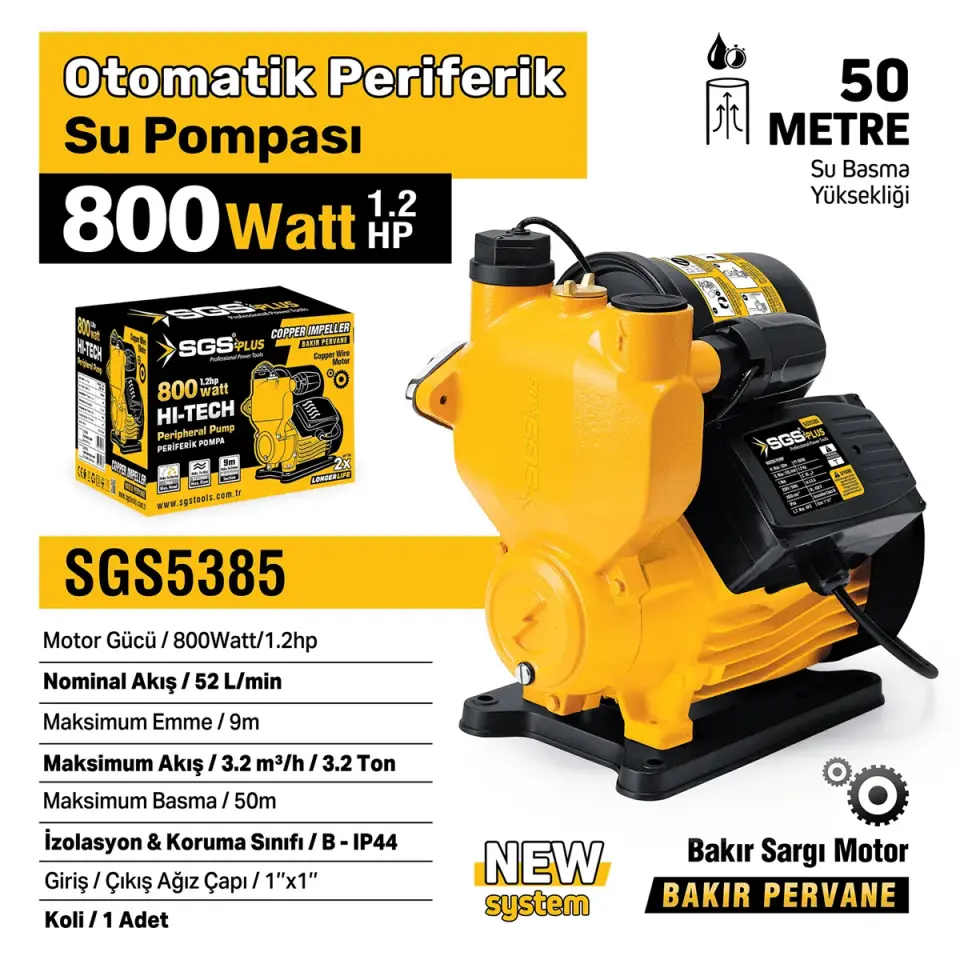 SGS OTOMATİK PERİFERİK SU POMPASI 800 WATT 1.2 HP SGS 5385