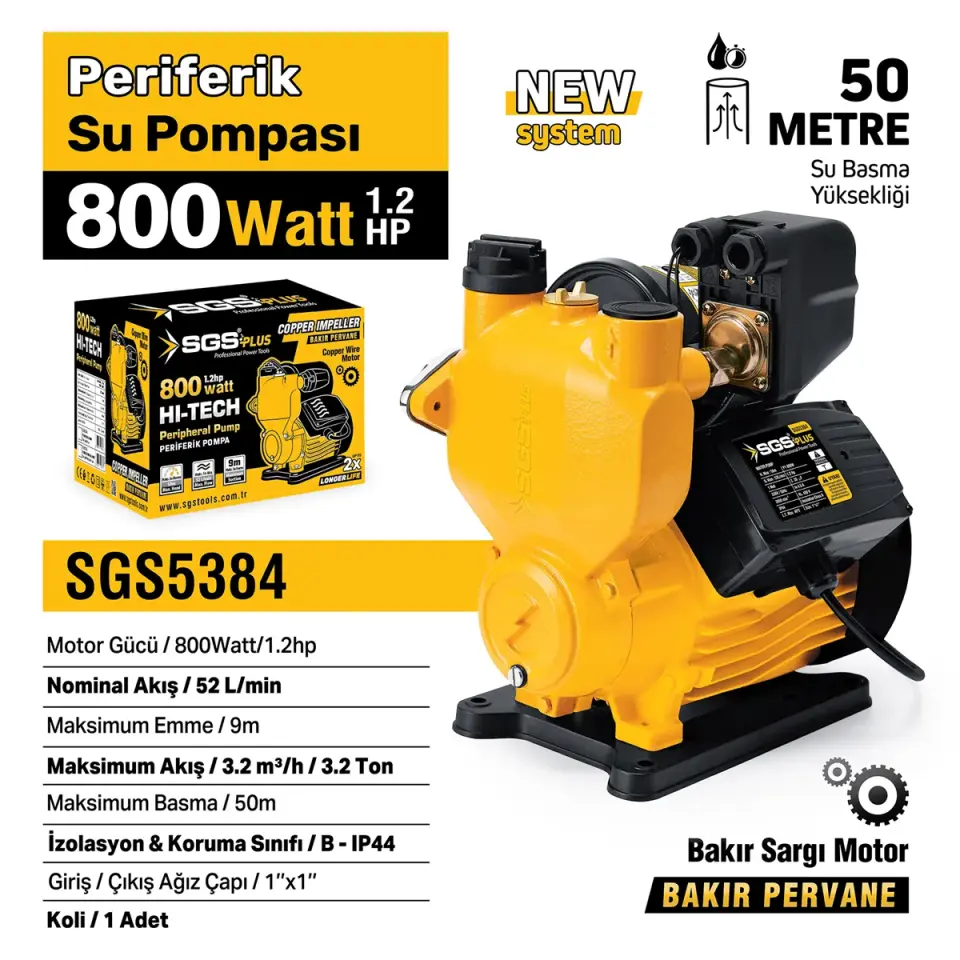 SGS PERİFERİK SU POMPASI 800 WATT 1.2 HP SGS 5384