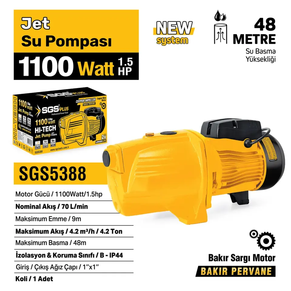 SGS JET SU POMPASI 1100 WATT 1.5 HP SGS 5388