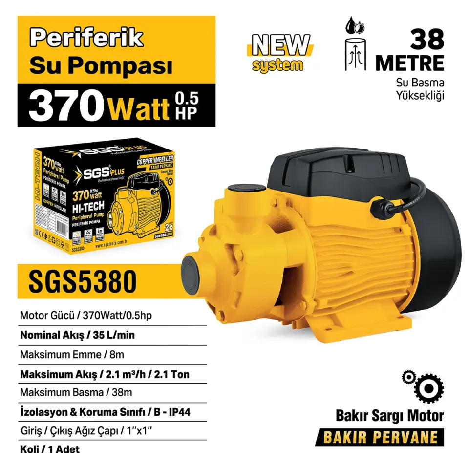 SGS PERİFERİK SU POMPASI 370 WATT 0.5 HP SGS 5380