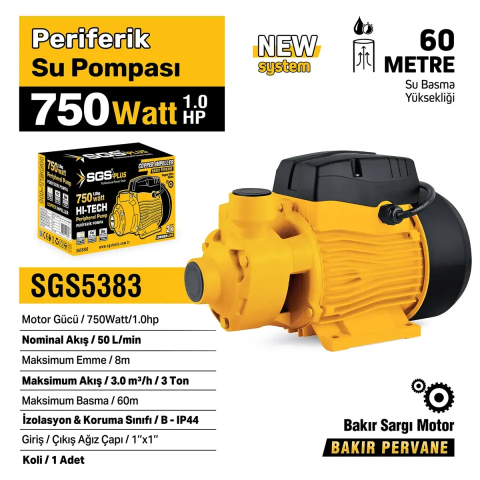 SGS PERİFERİK SU POMPASI 750 WATT 1.0 HP SGS 5383