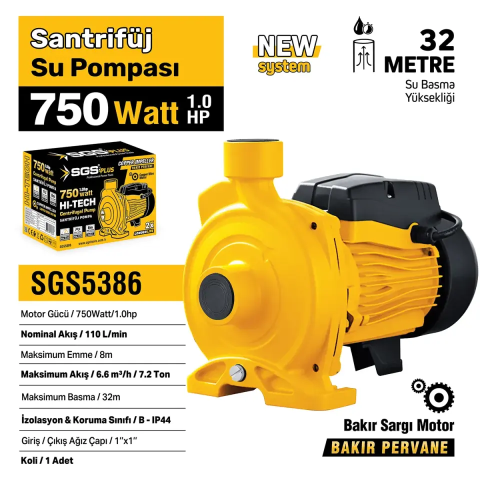 SGS SANTRİFÜJ SU POMPASI 750 WATT 1.0 HP SGS 5386