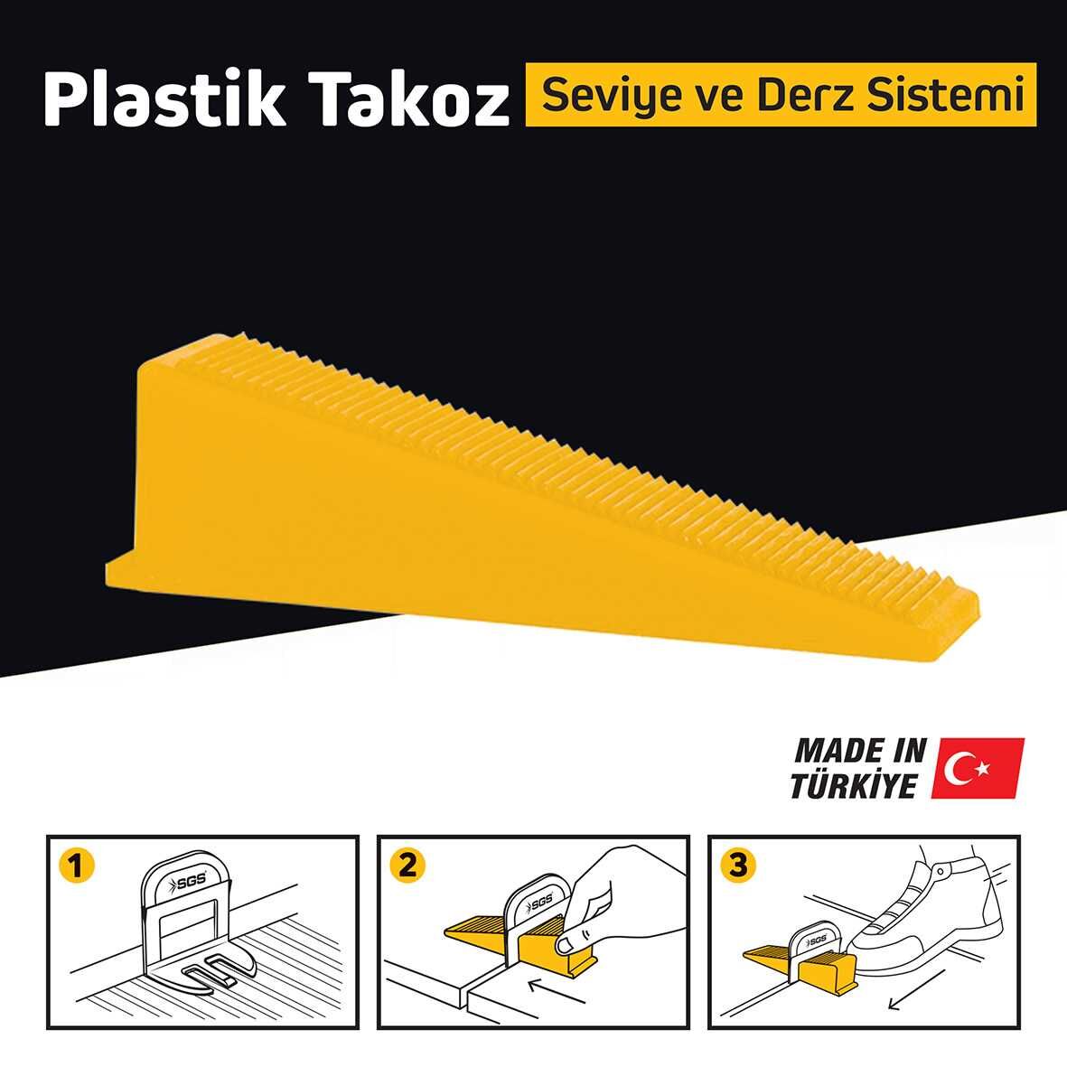 SGS DERZ SEVİYE TESPİT KLİPS TAKOZU (PK/100 ADET) SARI SGS 6176