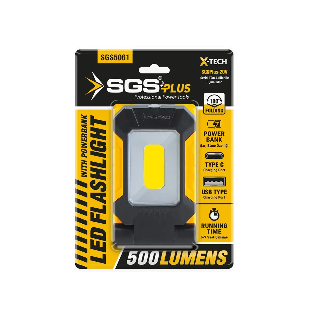 SGS AKÜLÜ KATLANABİLİR LED FENER 20V 500 LÜMEN SGS 5061 B